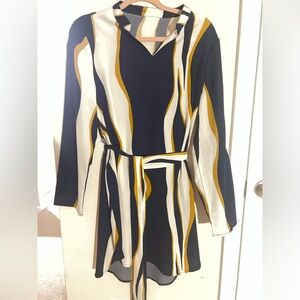 Brown , white , black casual dress . Size M.